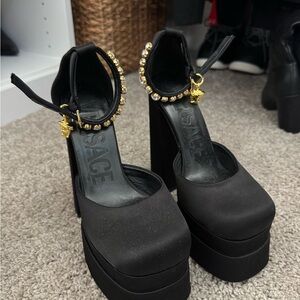 Versace Black Platform Shoes with Gold Embellishments